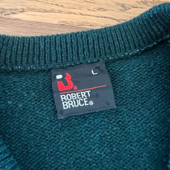Vintage 80s Robert Bruce Dark Green V-Neck Wool Blend USA MADE Sweater - Men's L - Picture 3 of 6